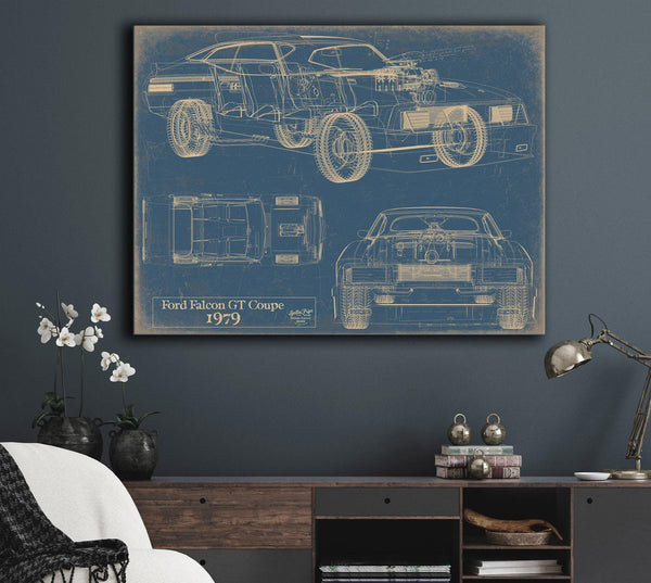 Bella Frye Vintage 1979 Ford Falcon Car Model Print,  Original Blueprint Canvas, Framed, or Unframed Art