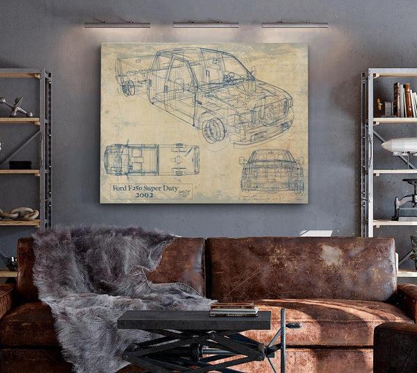 Bella Frye Vintage 2002 Ford F-250 Car Model Print,  Original Blueprint Canvas, Framed, or Unframed Art