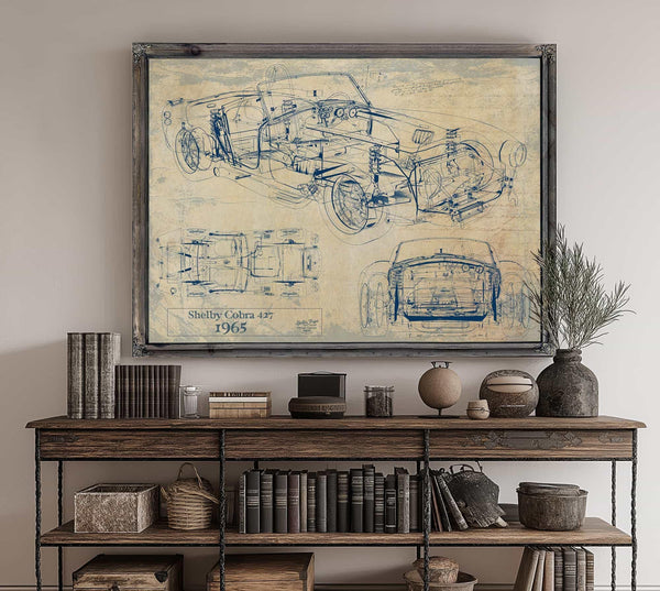 Bella Frye Vintage 1965 Shelby Cobra 427 Car Model Print,  Original Blueprint Canvas