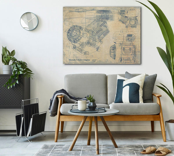 Bella Frye Vintage GX200 Engine Print,  Original Blueprint Canvas