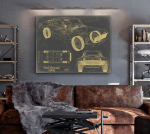 Bella Frye 1968 Mustang Car Model Print,  Original Blueprint Canvas