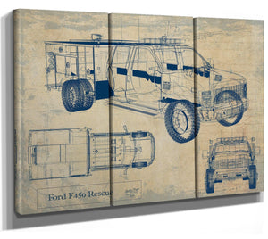 Bella Frye Vintage Rescue Truck Model Mancave Blueprint Art