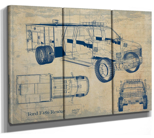 Bella Frye Vintage Rescue Truck Model Mancave Blueprint Art