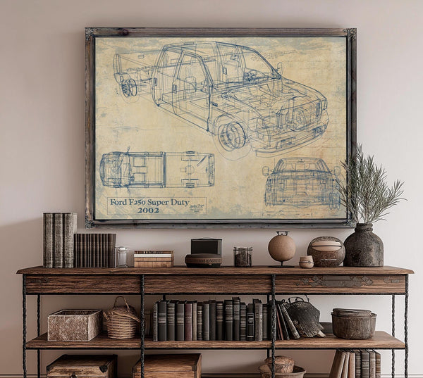 Bella Frye Vintage 2002 Ford F-250 Car Model Print,  Original Blueprint Canvas, Framed, or Unframed Art