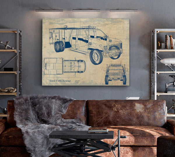 Bella Frye Vintage Rescue Truck Model Mancave Blueprint Art