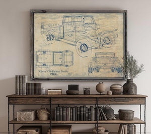 Bella Frye 1966 Chevy C60 Dually Pickup Truck Print,  Original Blueprint Canvas, Framed, or Unframed Art