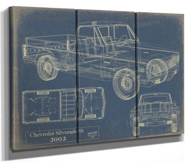 Bella Frye Vintage 2002 Chevrolet Silverado SS Truck Model Mancave Blueprint Art