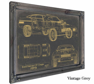 Bella Frye Vintage 1979 Ford Falcon Car Model Print,  Original Blueprint Canvas, Framed, or Unframed Art