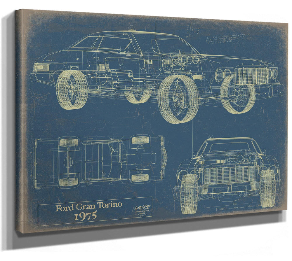 Bella Frye 1975 Ford Gran Torino Blueprint Art: Vintage Car Model Print