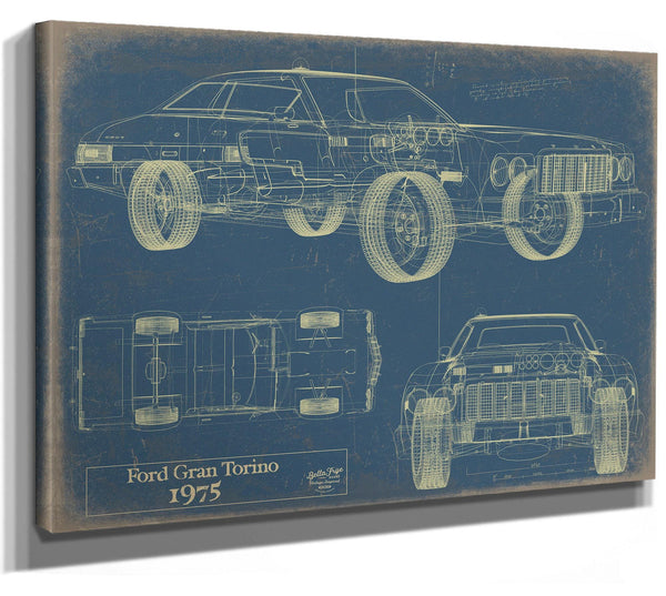Bella Frye 1975 Ford Gran Torino Blueprint Art: Vintage Car Model Print