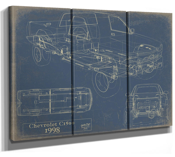 Bella Frye Vintage 1998 Chevrolet C1500 Model Mancave Blueprint Art