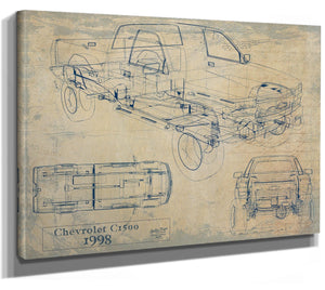 Bella Frye Vintage 1998 Chevrolet C1500 Model Mancave Blueprint Art