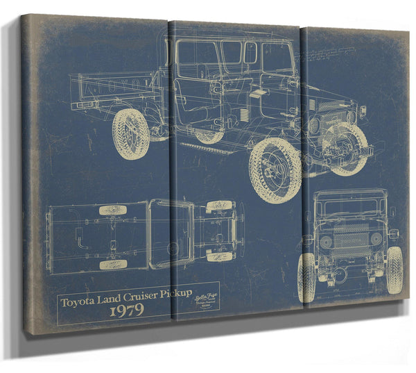 Bella Frye Vintage 1979 Land Cruiser Pickup Model Print,  Original Blueprint Canvas, Framed, or Unframed Art