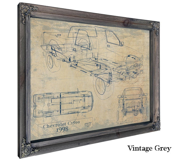 Bella Frye Vintage 1998 Chevrolet C1500 Model Mancave Blueprint Art