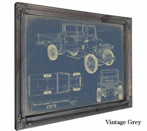 Bella Frye Vintage 1979 Land Cruiser Pickup Model Print,  Original Blueprint Canvas, Framed, or Unframed Art
