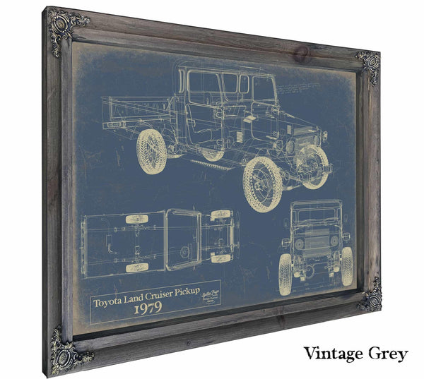 Bella Frye Vintage 1979 Land Cruiser Pickup Model Print,  Original Blueprint Canvas, Framed, or Unframed Art
