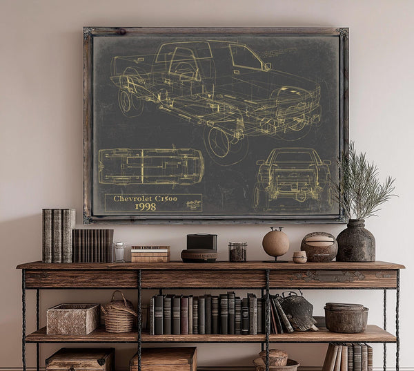 Bella Frye Vintage 1998 Chevrolet C1500 Model Mancave Blueprint Art