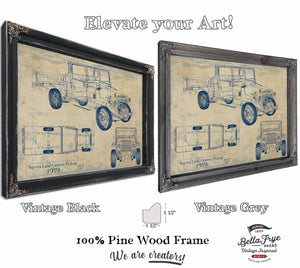 Bella Frye Vintage 1979 Land Cruiser Pickup Model Print,  Original Blueprint Canvas, Framed, or Unframed Art