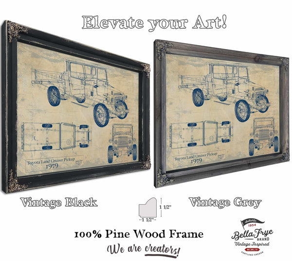 Bella Frye Vintage 1979 Land Cruiser Pickup Model Print,  Original Blueprint Canvas, Framed, or Unframed Art