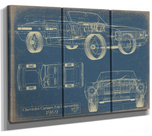 Bella Frye Vintage 1969 Convertible Camaro Z28 Art - Gifts for Guys - Original Vehicle Print