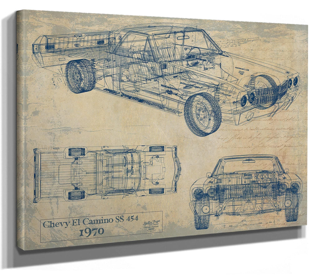 Bella Frye Vintage 1970 Chevrolet El Camino SS 454 Car Model Print,  Original Blueprint Canvas
