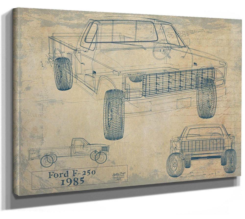 Bella Frye Vintage 1985 Ford F-250 Car Model Print,  Original Blueprint Canvas, Framed, or Unframed Art