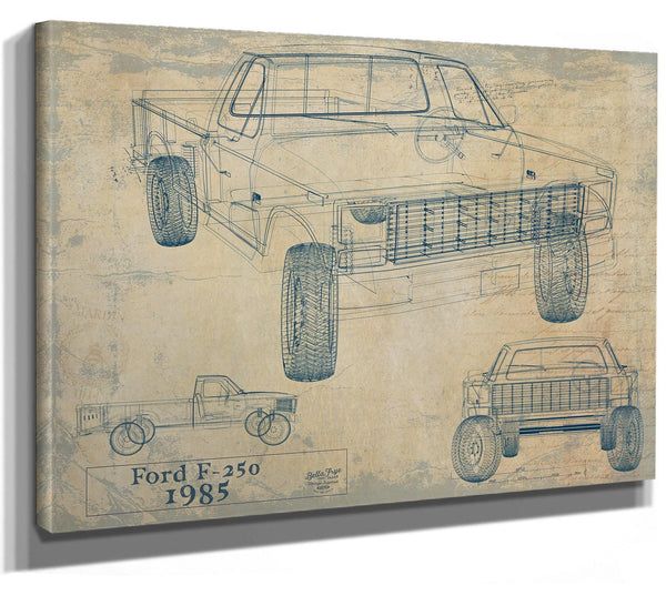 Bella Frye Vintage 1985 Ford F-250 Car Model Print,  Original Blueprint Canvas, Framed, or Unframed Art