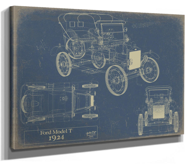 Bella Frye 1924 Ford Model T Car Model Print,  Original Blueprint Canvas, Framed, or Unframed Art