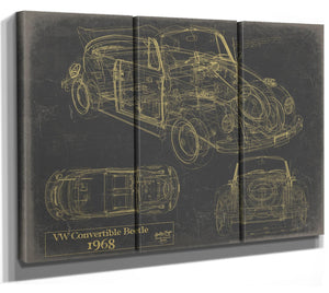 Bella Frye Vintage 1968 Convertible Car Model Print,  Original Blueprint Canvas