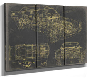 Bella Frye Vintage 1965 Ford Mustang Car Model Print,  Original Blueprint Canvas
