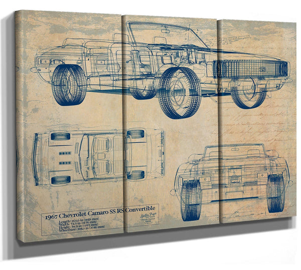 Bella Frye Vintage 1967 Camaro SS Convertible Art - Gifts for Guys - Original Vehicle Print