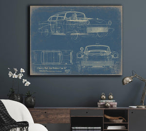 Bella Frye Vintage 1957 Chevy Bel Air Police Car Blueprint - Gifts for Boyfriend  - Original Auto Poster