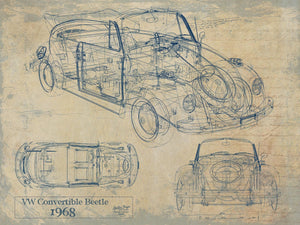 Bella Frye Vintage 1968 Convertible Car Model Print,  Original Blueprint Canvas