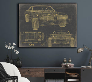 Bella Frye Vintage 1969 Car Model Print,  Original Blueprint Canvas, Framed, or Unframed Art