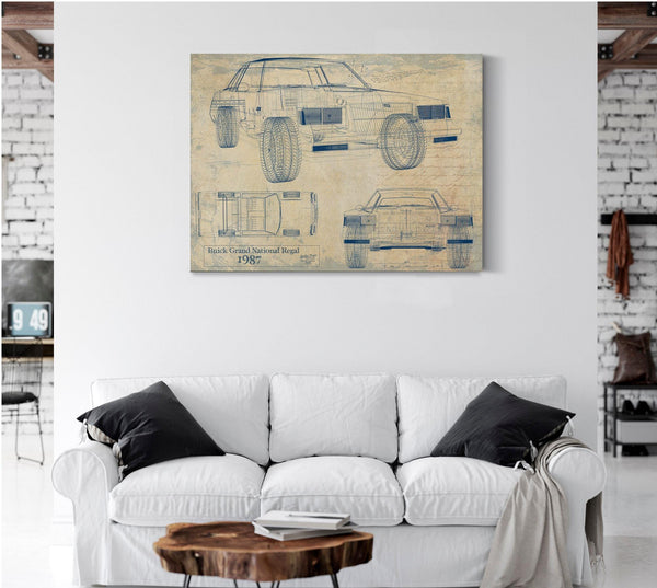 Bella Frye Vintage 1987 Car Model Print,  Original Blueprint Canvas, Framed, or Unframed Art