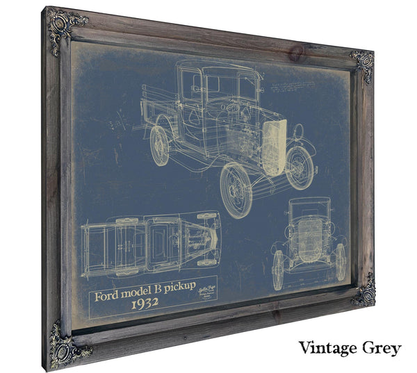 Bella Frye 1932 Ford Model B Pickup Blueprint Art: Vintage Automotive Print