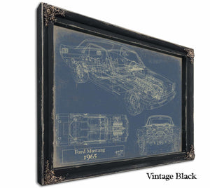 Bella Frye Vintage 1965 Ford Mustang Car Model Print,  Original Blueprint Canvas