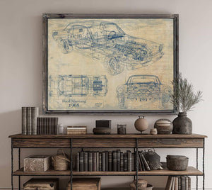 Bella Frye Vintage 1965 Ford Mustang Car Model Print,  Original Blueprint Canvas