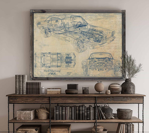 Bella Frye Vintage 1965 Ford Mustang Car Model Print,  Original Blueprint Canvas