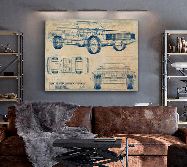 Bella Frye Vintage 1967 Camaro SS Convertible Art - Gifts for Guys - Original Vehicle Print