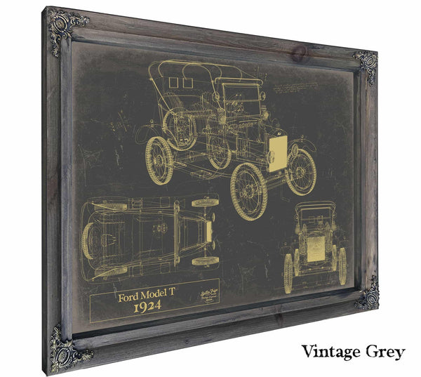 Bella Frye 1924 Ford Model T Car Model Print,  Original Blueprint Canvas, Framed, or Unframed Art