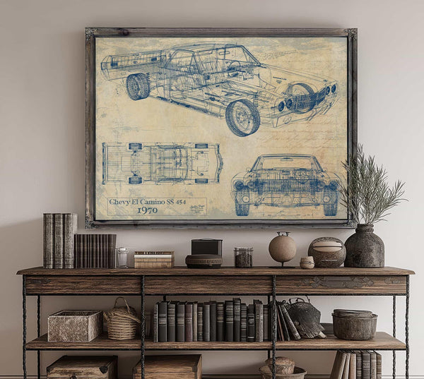 Bella Frye Vintage 1970 Chevrolet El Camino SS 454 Car Model Print,  Original Blueprint Canvas
