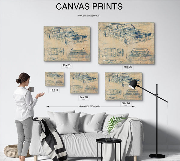 Bella Frye 1969 Car Model Print,  Original Blueprint Canvas