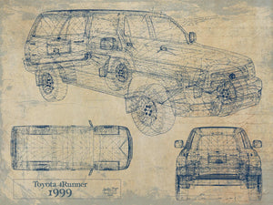 Bella Frye Vintage 1999 Car Model Canvas Print,  Original Blueprint Canvas, Framed, or Unframed Art