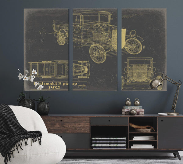 Bella Frye 1932 Ford Model B Pickup Blueprint Art: Vintage Automotive Print