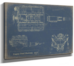 Bella Frye Vintage Engine Ford Mustang Print,  Original Blueprint Canvas