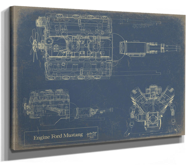 Bella Frye Vintage Engine Ford Mustang Print,  Original Blueprint Canvas