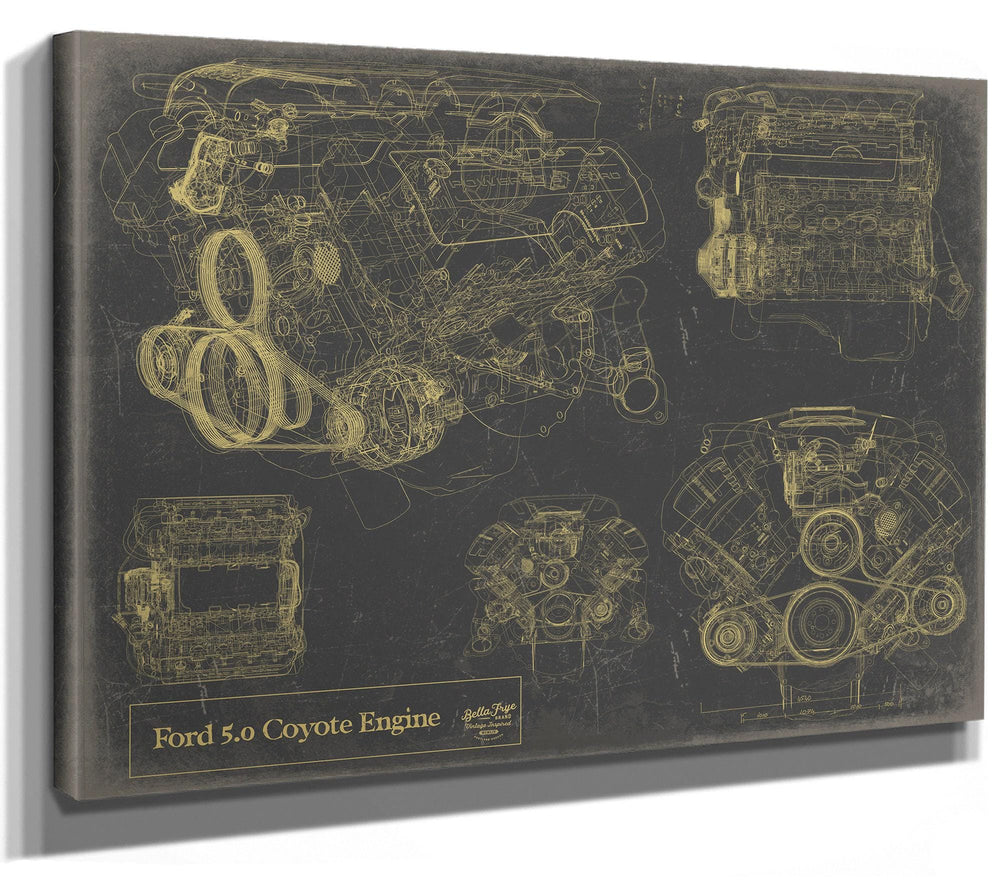 Bella Frye Vintage Ford 5.0 Coyote Engine Print,  Original Blueprint Canvas