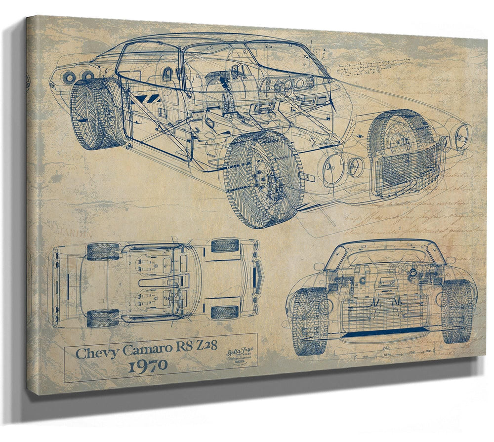 Bella Frye Vintage 1970 Chevrolet Camaro RS Z28 Car Model Print,  Original Blueprint Canvas