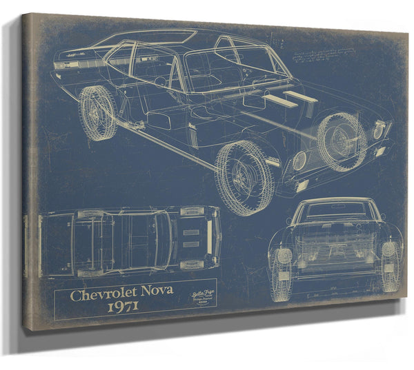Bella Frye 1971 Chevrolet Nova SS Blueprint Art Print: Framed/Unframed Canvas